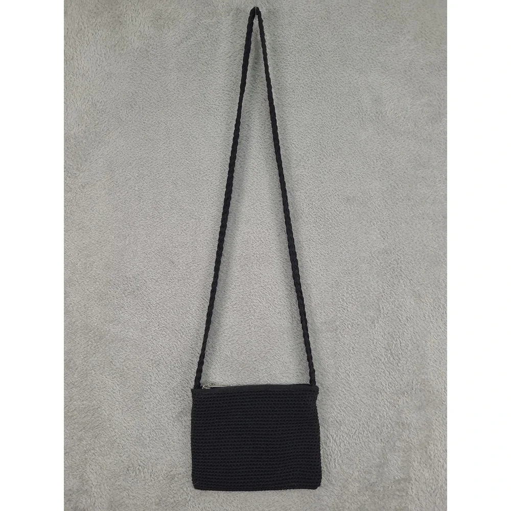 The Sak Black Crochet Crossbody Bag‎ Small Woven Zippered Purse Braided Strap